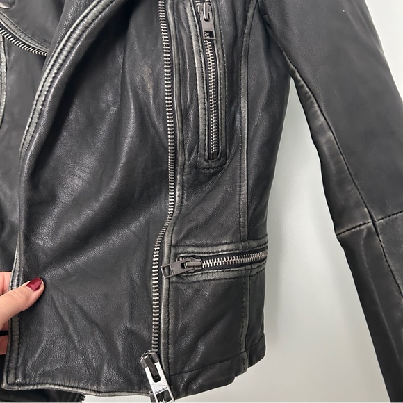 AllSaints cargo distressed leather moto jacket black 4 - Picture 8 of 13